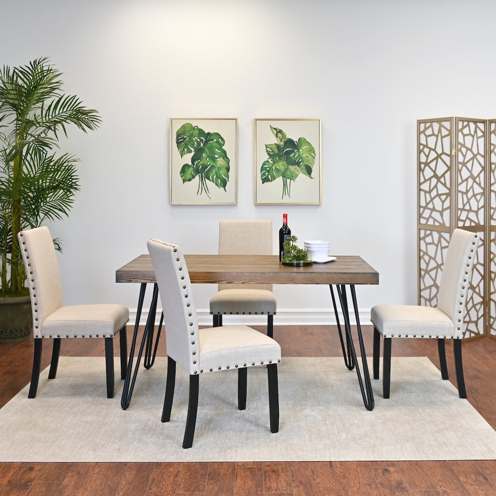 Amisos 6-Pc Dining Set, Hairpin Dining Table with 4 Chairs and Wood Bench, Tan. Picture 5