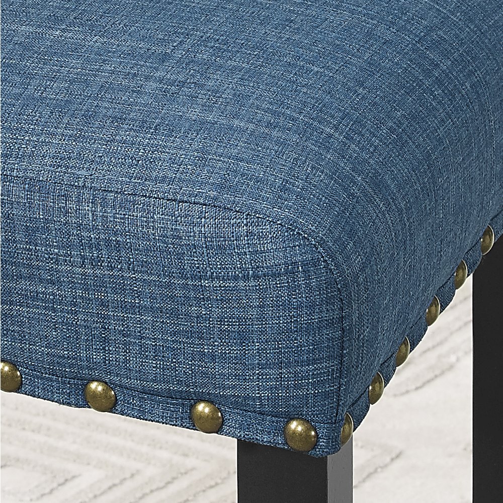 Biony Blue Fabric Bar Stools with Nailhead Trim, Set of 2. Picture 5