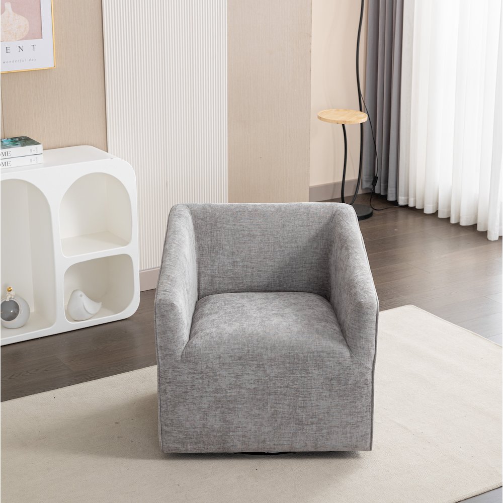 Nice Modern Upholstered Barrel Armchair, 360 Degree Swivel, Gray. Picture 7