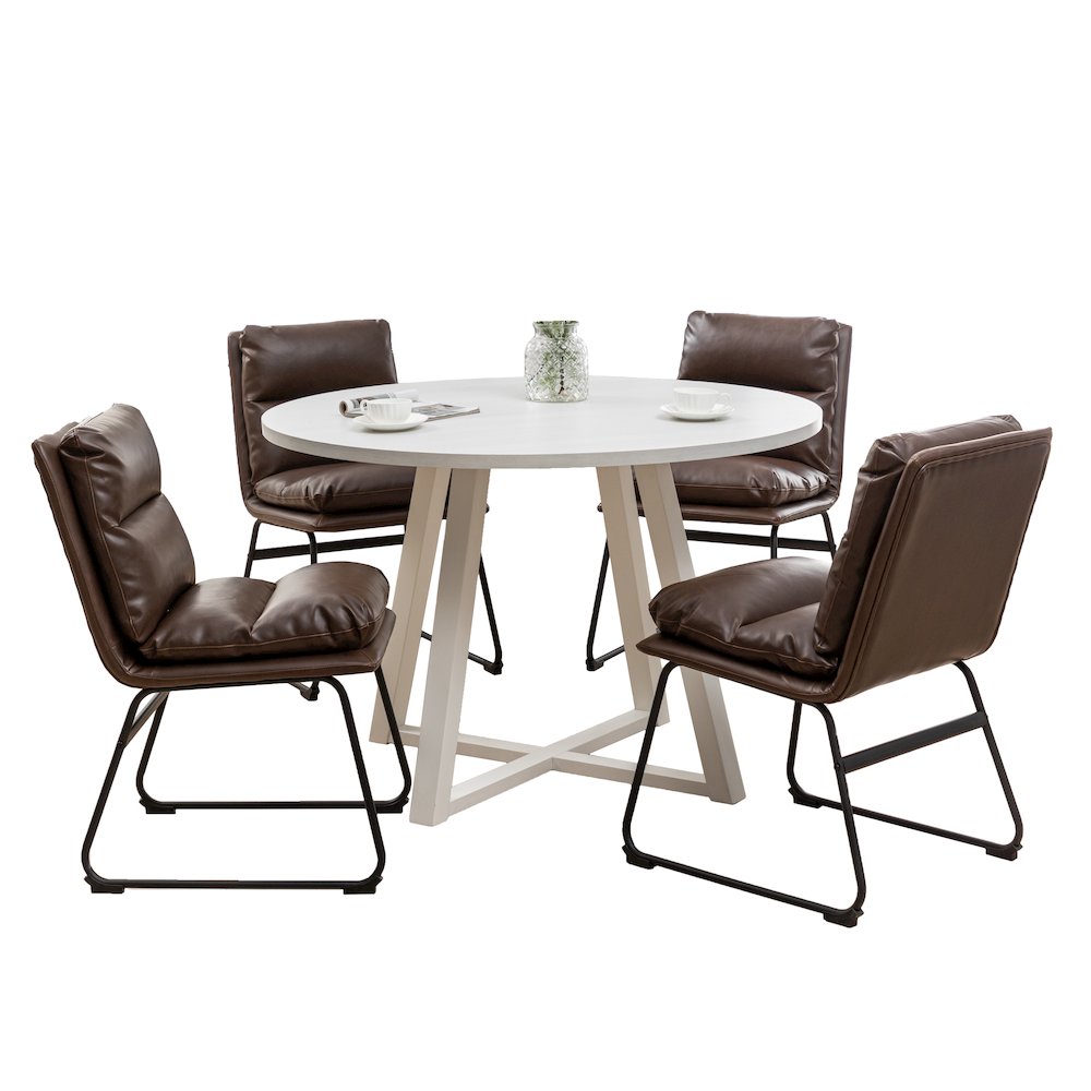 Innes 5-Pc Round Dining Set, Trestle Table with 4 Chairs. Picture 1
