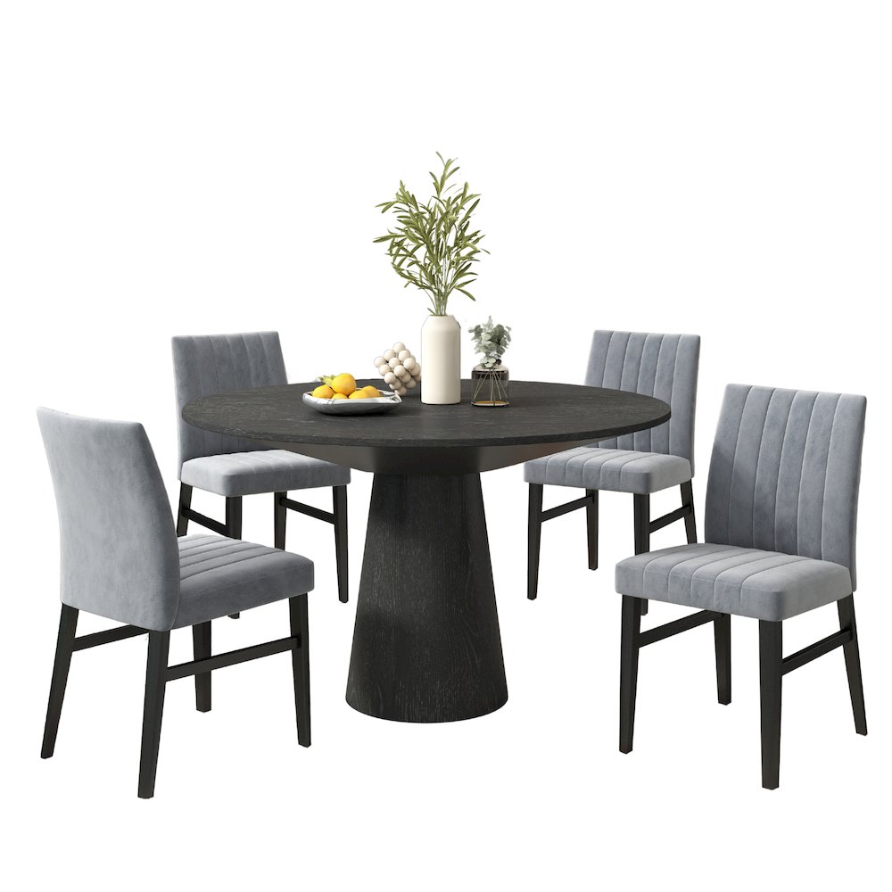 Butler 5-Piece Round Dining Set, Pedestal Dining Table with 4 Side Chairs, Gray. Picture 1