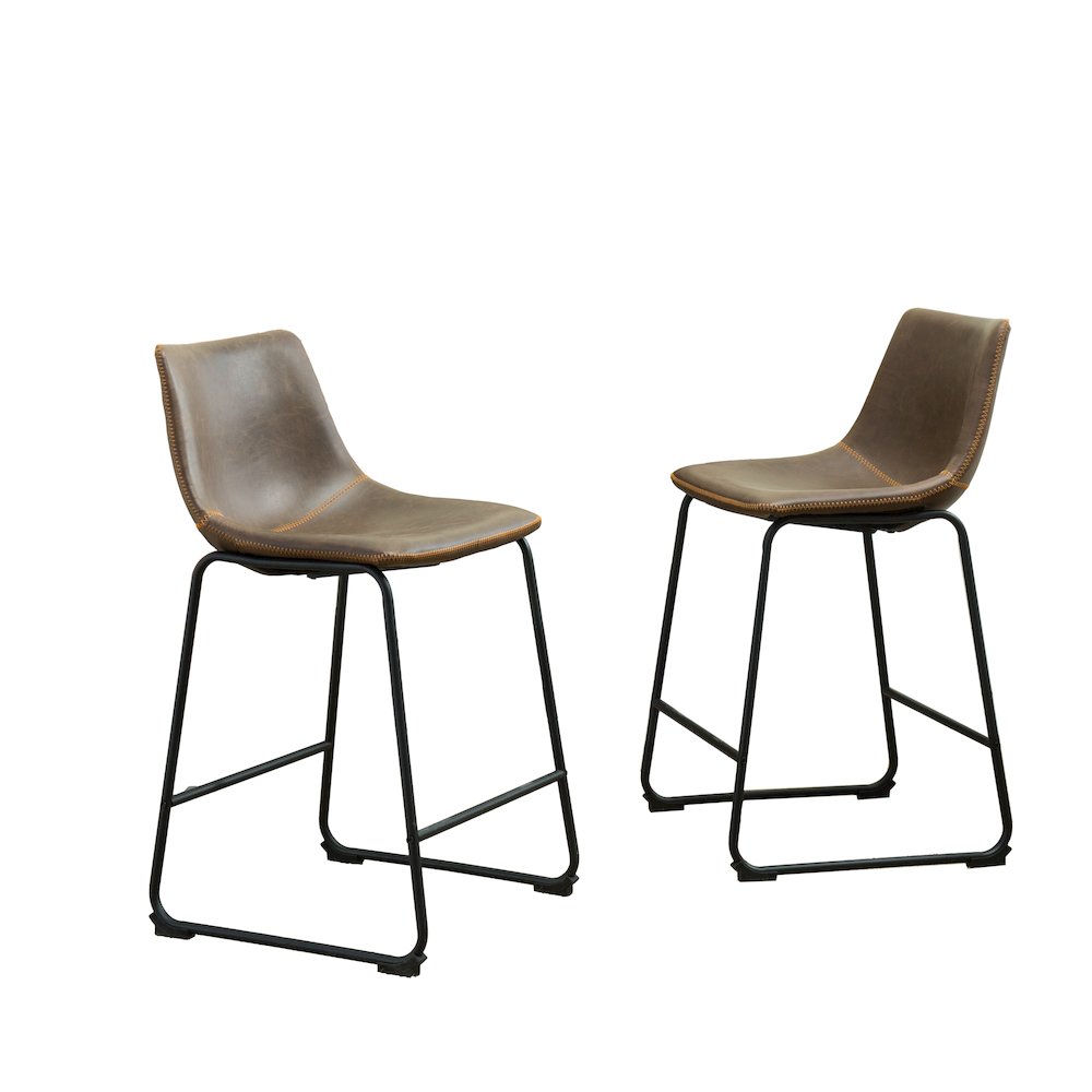 Lotusville Vintage PU Leather Counter Height Stools, Antique Brown, Set of 2. Picture 1