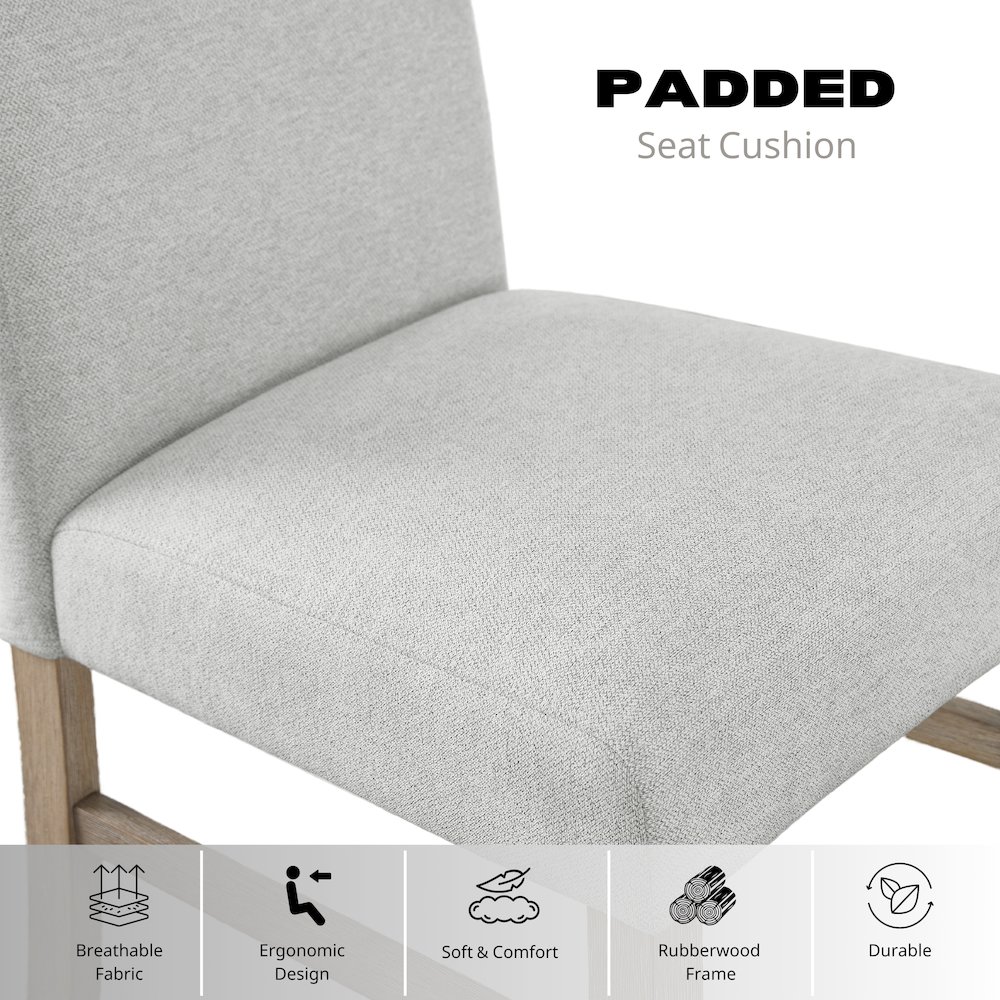 ZelalleUpholstered Dining Chairs,Light Gray Fabric with Rubberwood Legs,Set of 2. Picture 6
