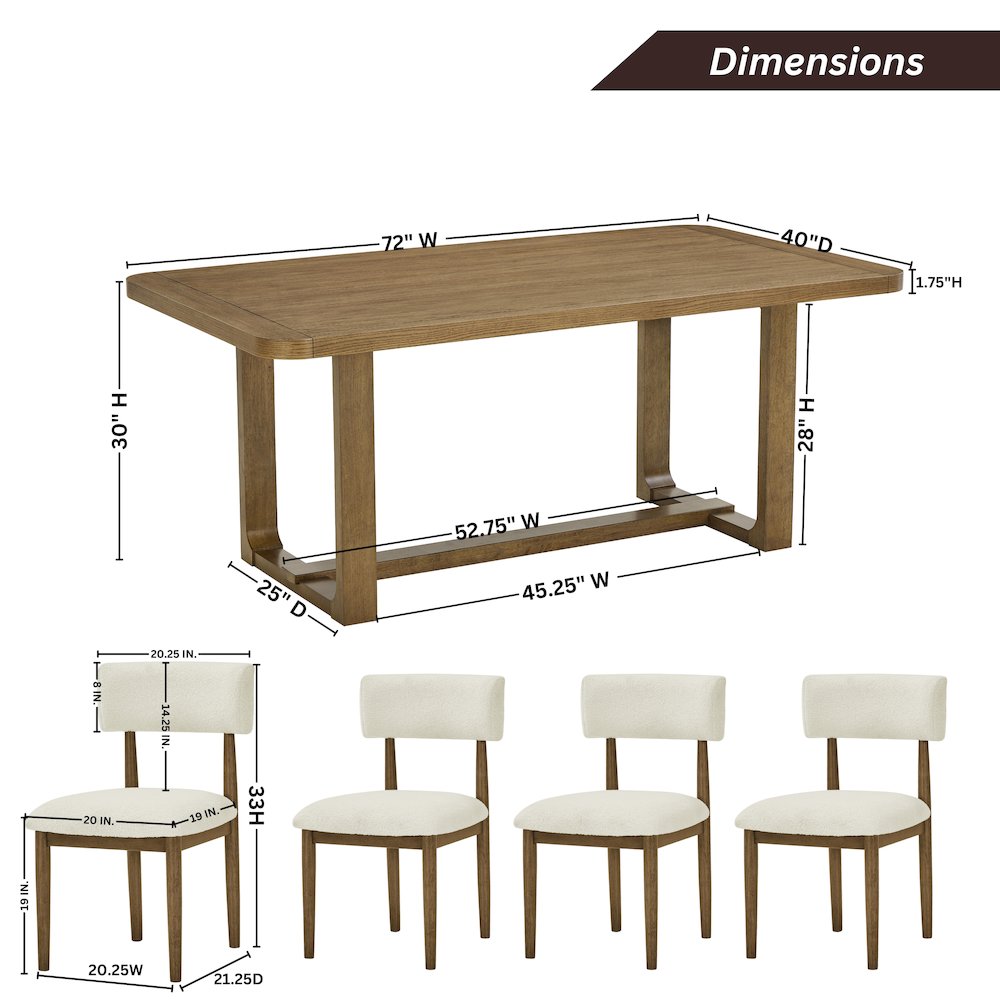 Andus 5-Piece Dining Set, Trestle Dining Table with 4 Stylish Chairs, Light Oak. Picture 15