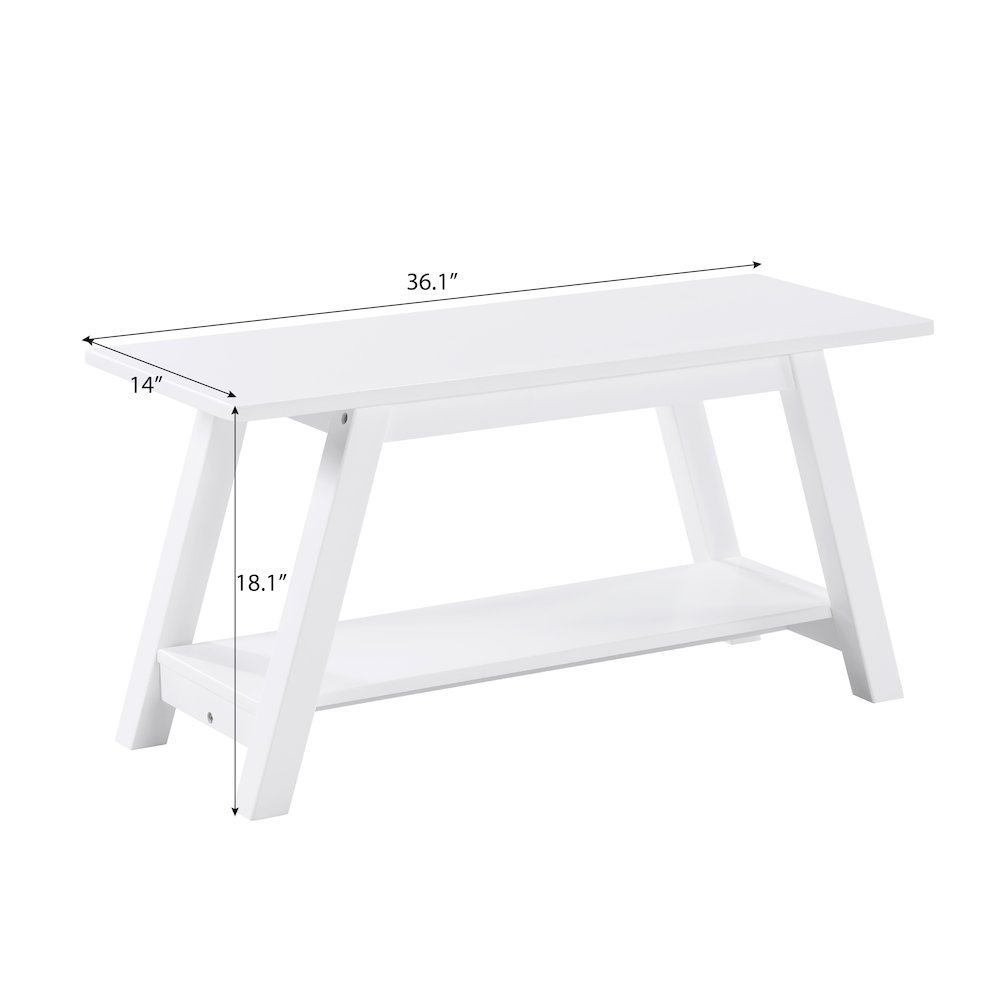 Elyz Solid Wood Bench with Shelf, 36 Inch Long, White. Picture 6