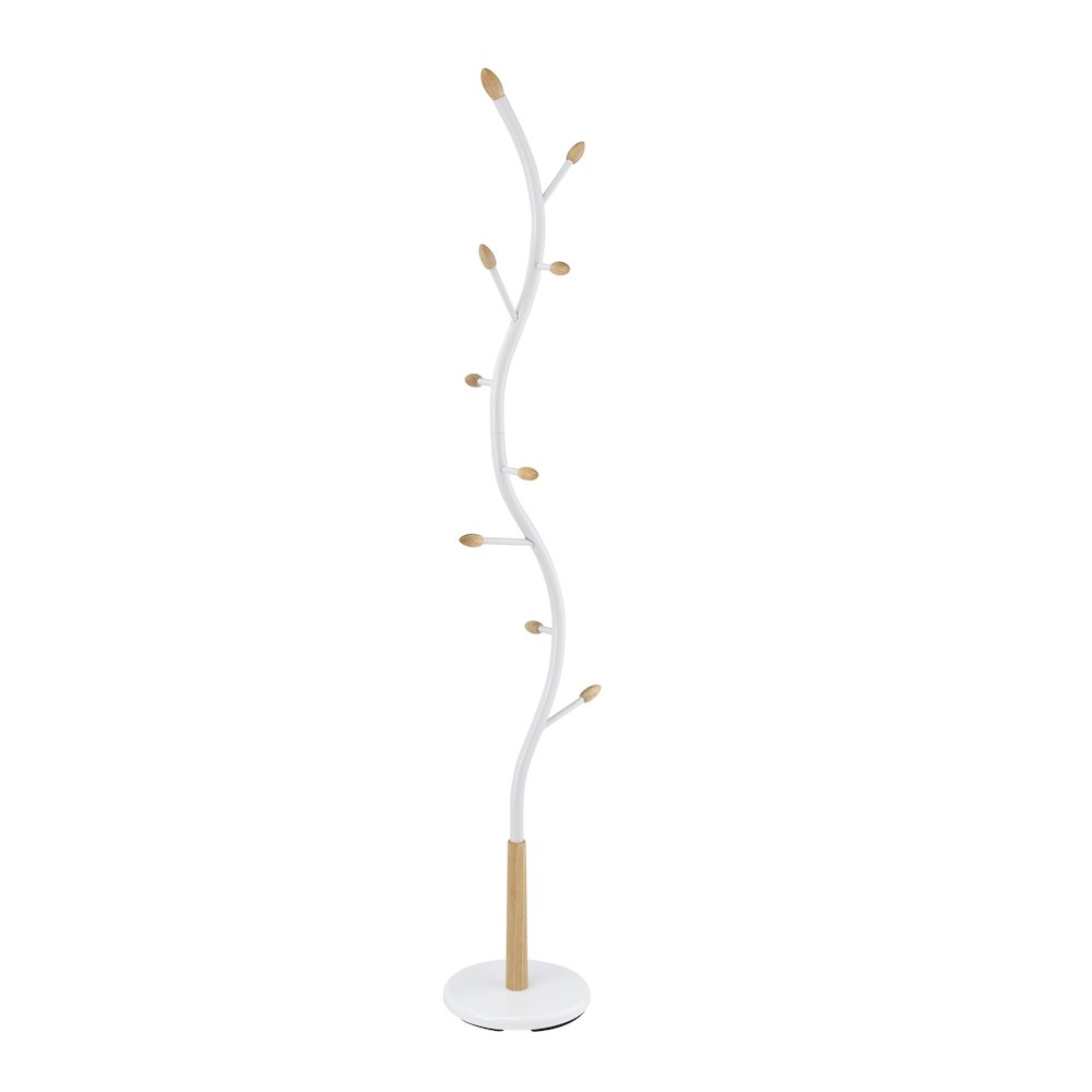 Arles Metal White and Oak Standing Coat Rack. Picture 1