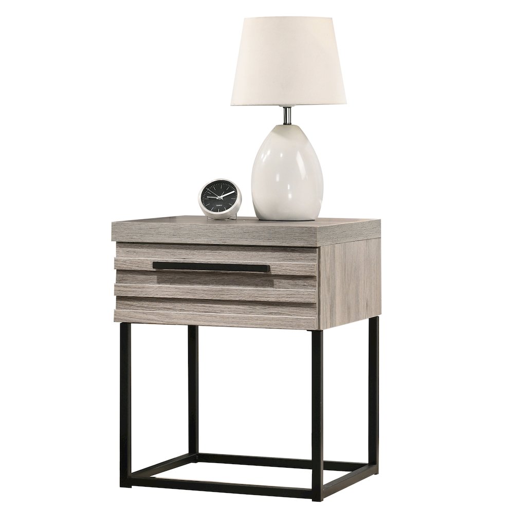 Alvear Contemporary Wood Nightstand with Metal Base, Weathered Gray. Picture 1