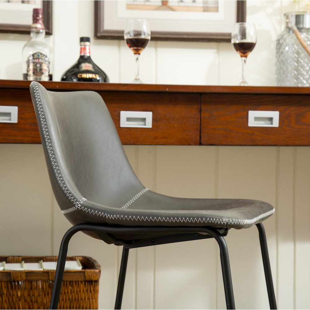 Lotusville Vintage PU Leather Counter Height Stools, Antique Gray, Set of 2. Picture 8