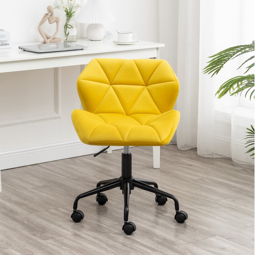 Eldon Diamond Tufted Adjustable Swivel Office Chair, Yellow. Picture 3