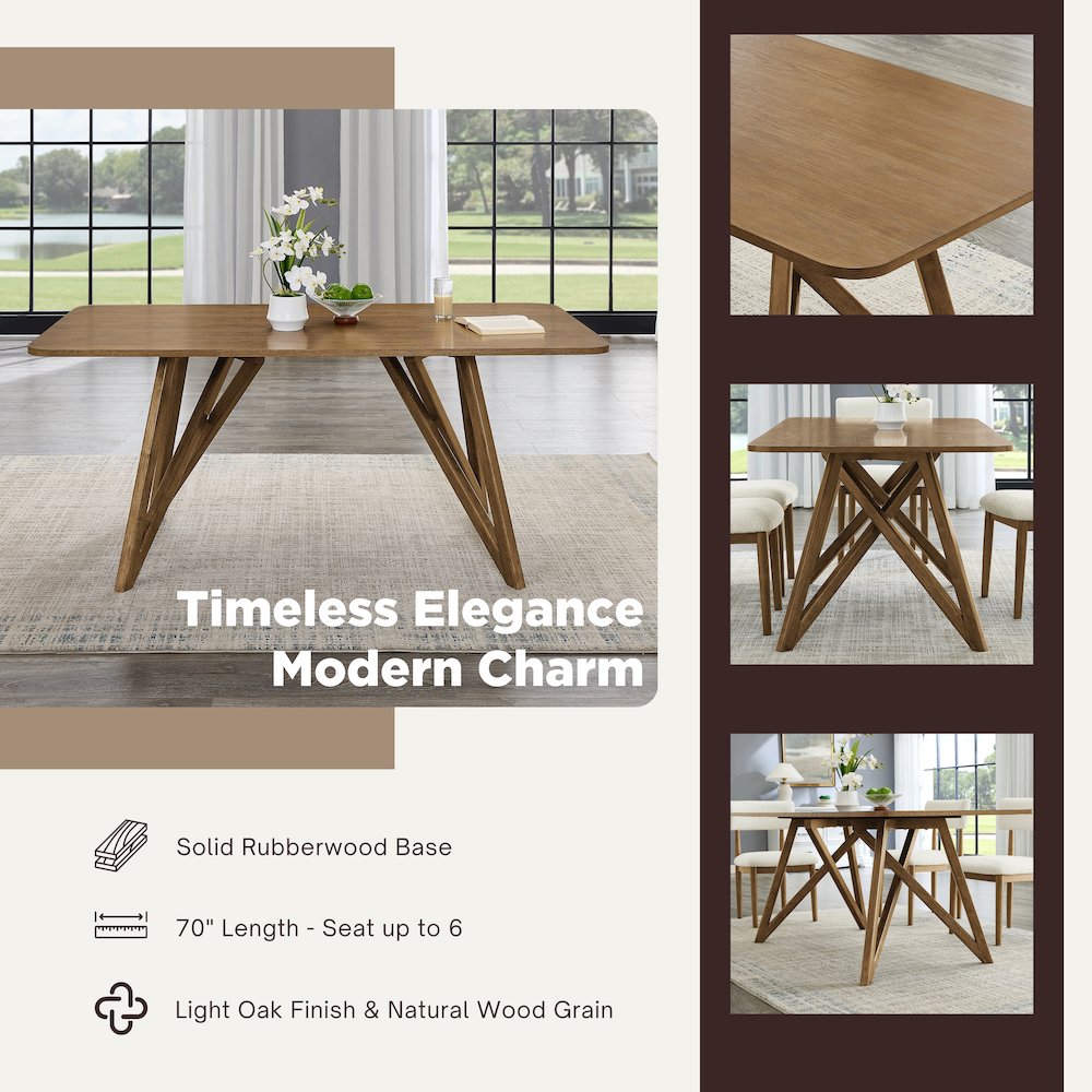 Axler 5-Piece Dining Set,Tripod-Cross DiningTable with 4Stylish Chairs,Light Oak. Picture 4
