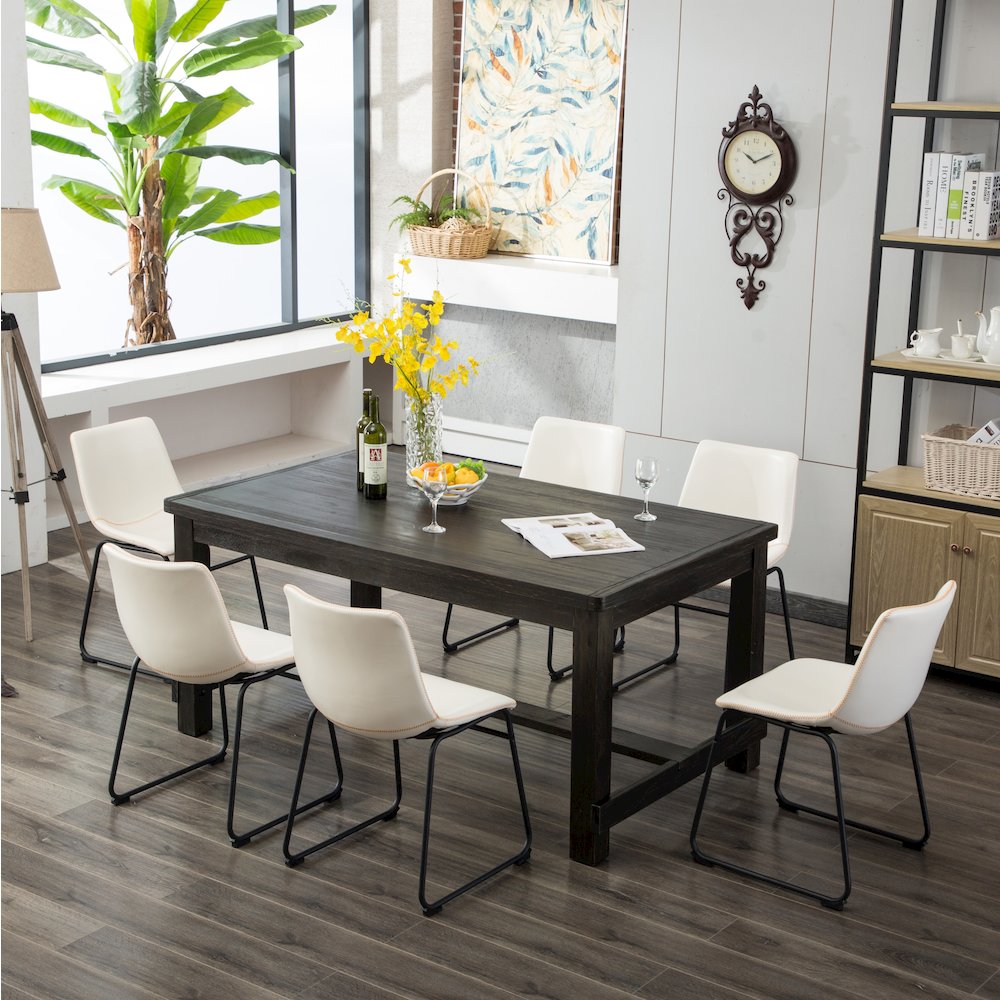 Lotusville Antique Wood Finished Dining Set: Table and Six Chairs, White. Picture 2