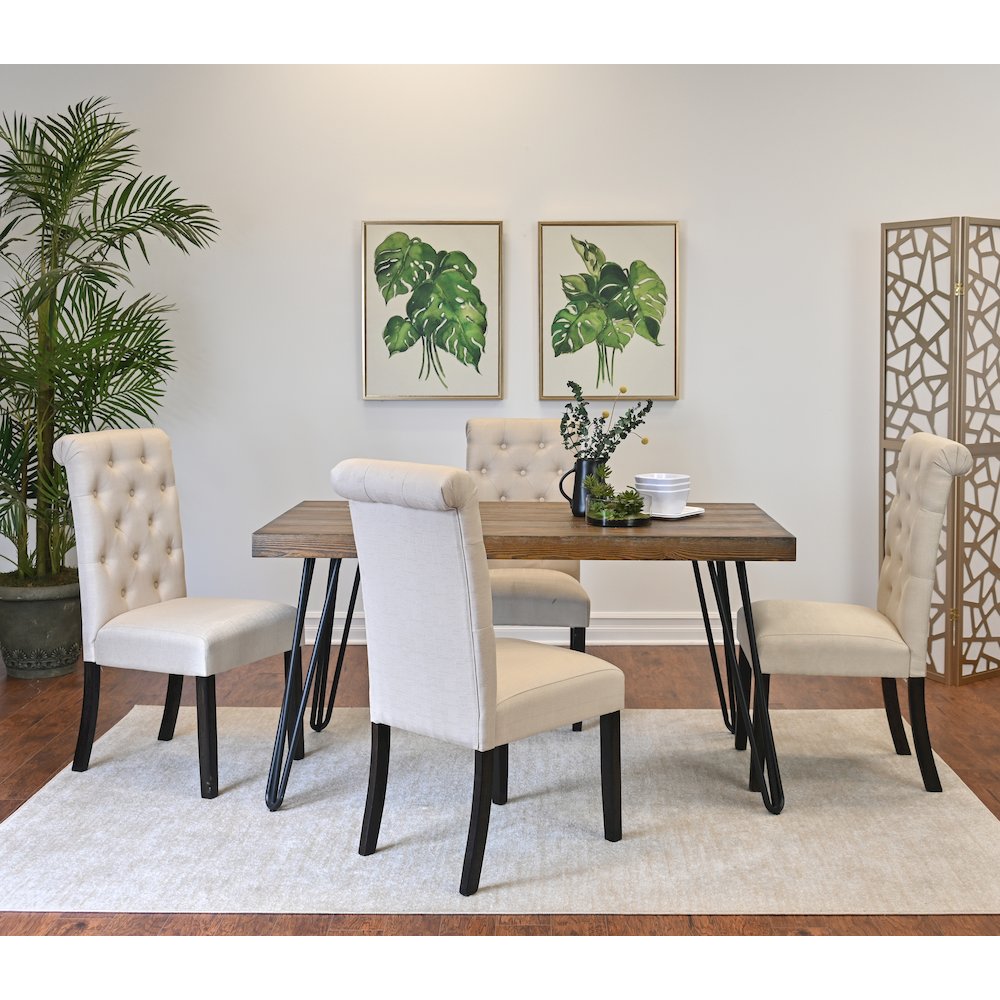 Ashford 6-Pc Dining Set, Hairpin Dining Table with 4 Chairs and Bench, Tan. Picture 4