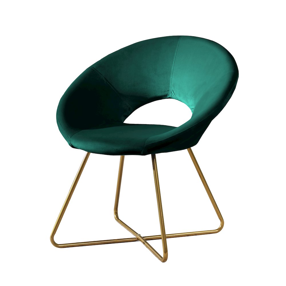 Slatina Green Silky Velvet Upholstered Accent Chair with Gold Tone Finished Base. Picture 1