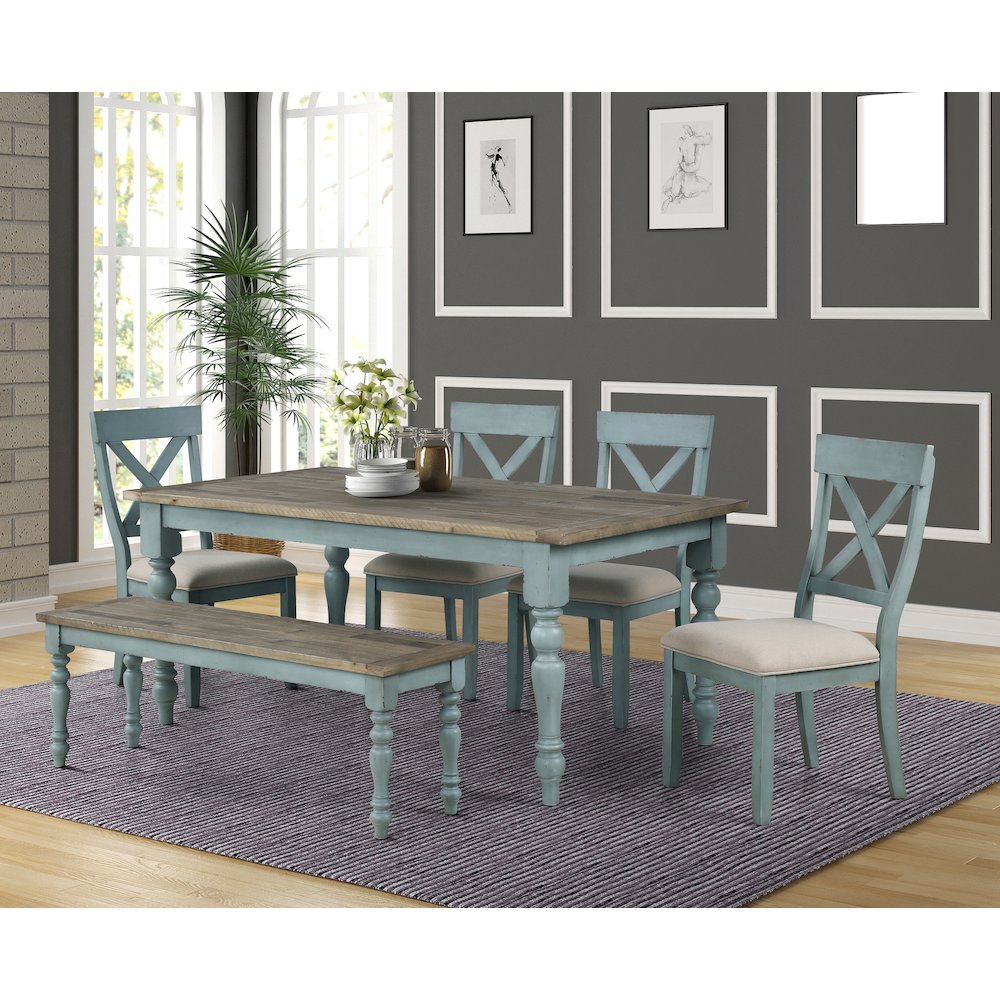 Prato 6-Piece Dining Table Set with Cross Back Chairs and Dining Bench. Picture 2