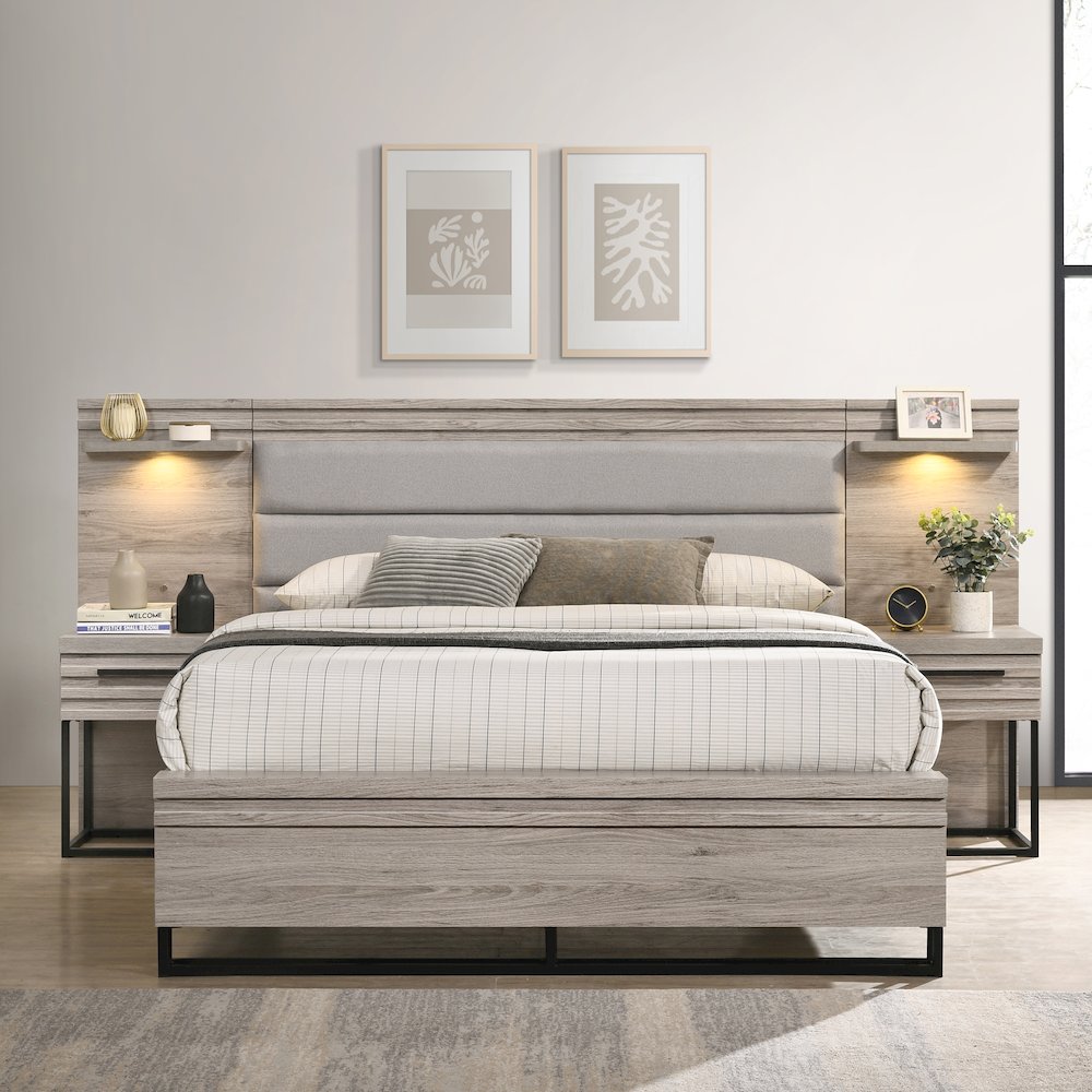 Wallbed Bed, Dresser, Mirror, and 2 Nightstands, Weathered Gray, Queen. Picture 4