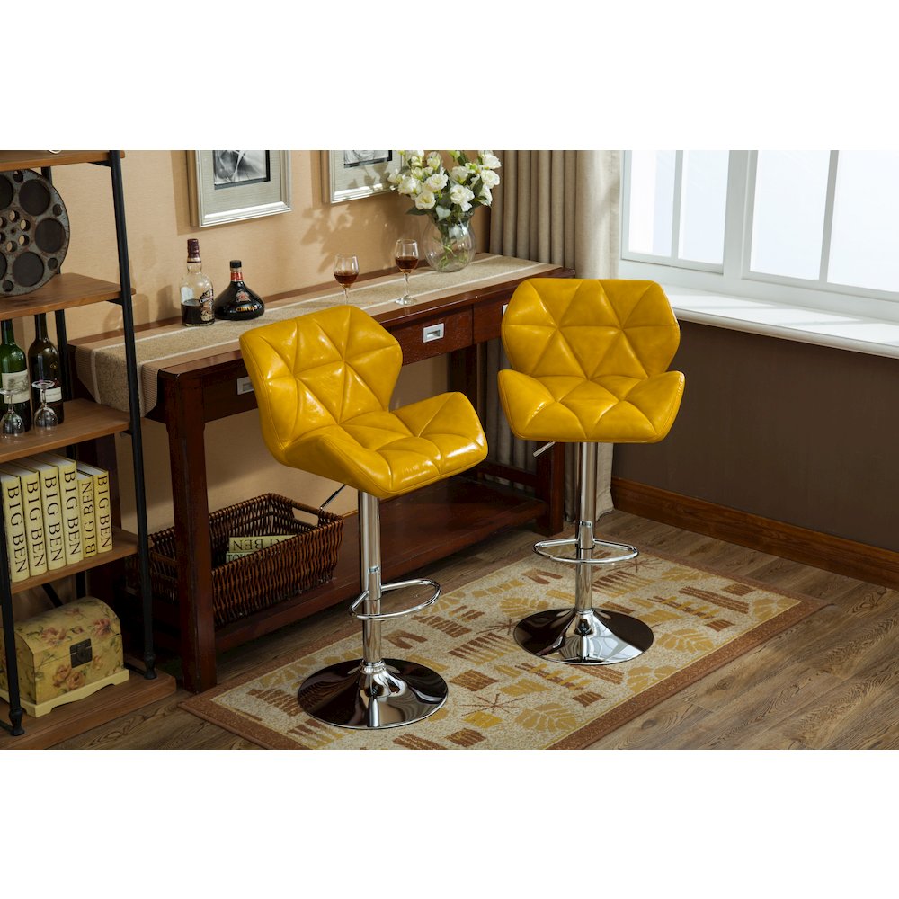 Glasgow Contemporary Tufted Adjustable Height Yellow Bar Stools, Set of 2. Picture 7