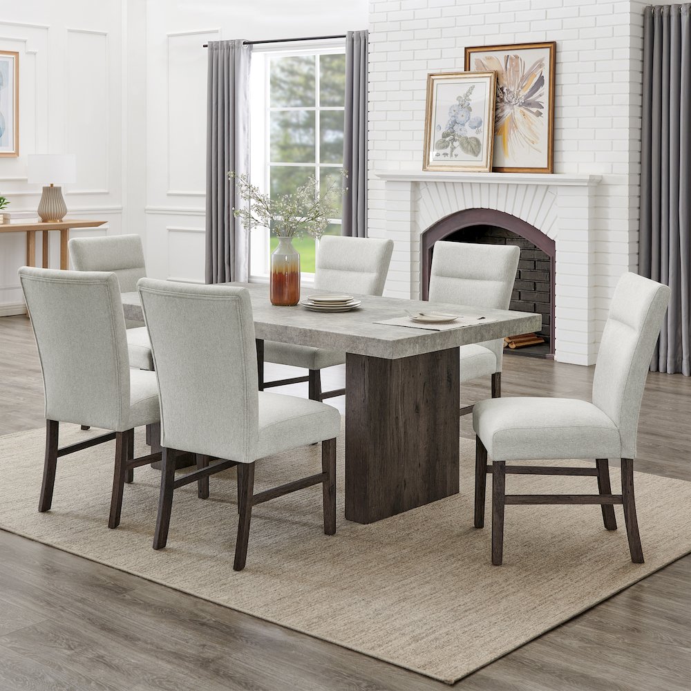 Sorlen Modern 7-Piece Dining Set, 3D Faux Concrete Table with 6 Chairs. Picture 3