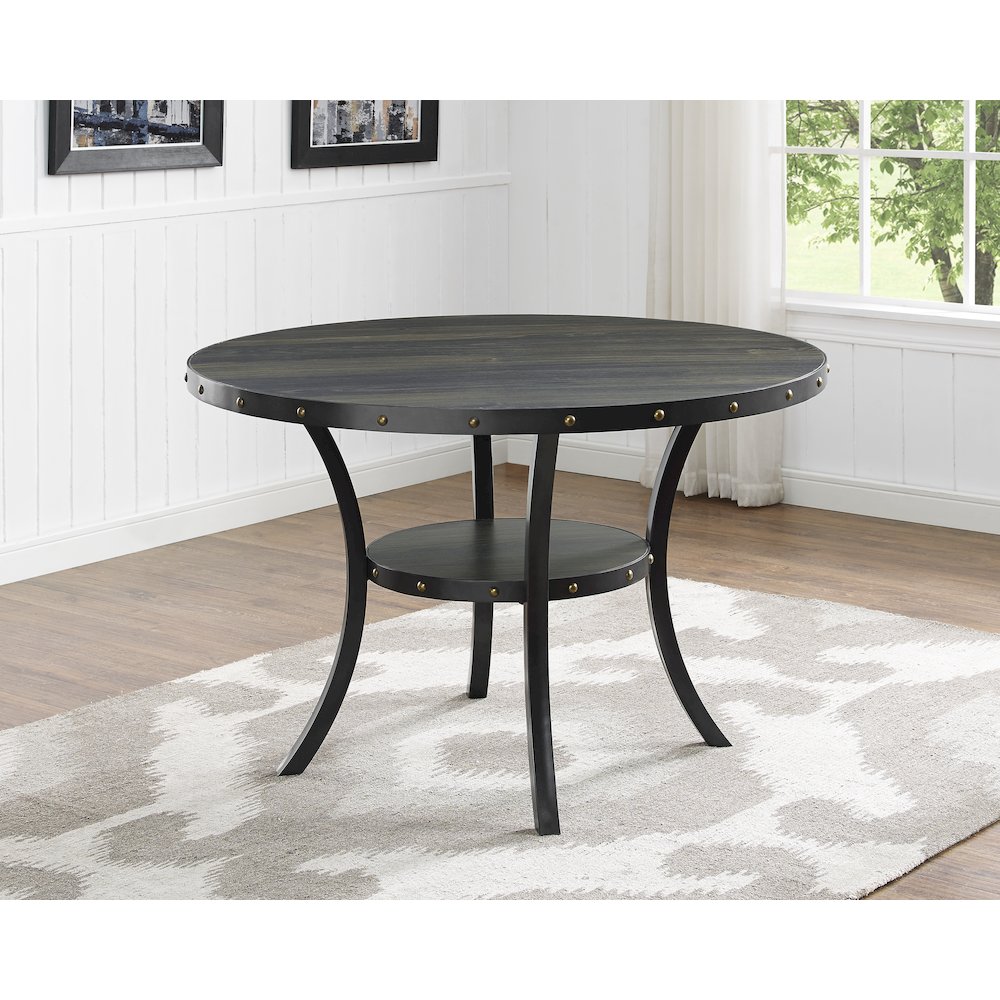 Biony Espresso Wood Dining Set with Blue Fabric Nailhead Chairs, 5-Pc. Picture 3