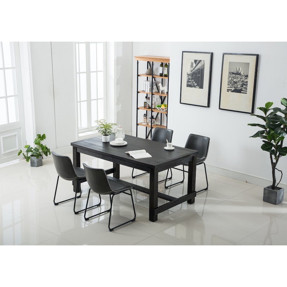 Lotusville Antique Wood Finished Dining Set: Table and Four Chairs, Grey. Picture 4