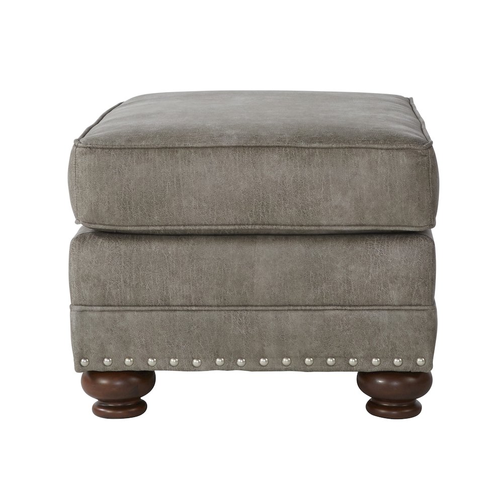 Leinster Faux Leather Upholstered Nailhead Chair and Ottoman in Stone Gray. Picture 7