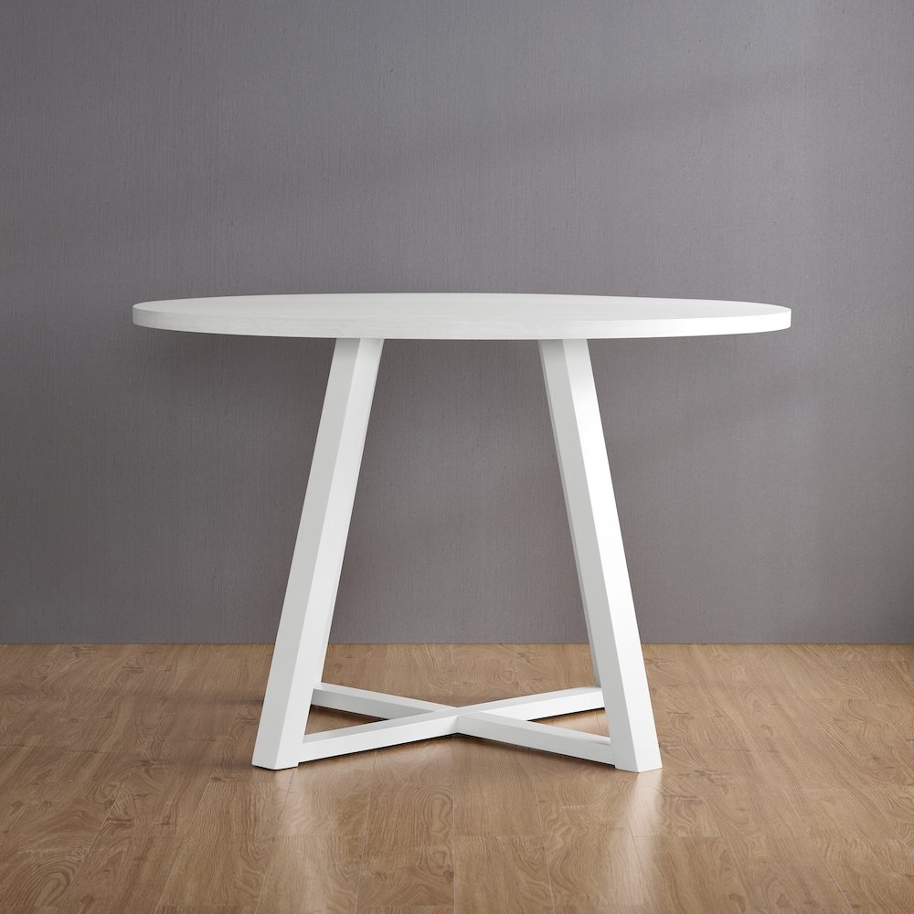 Varna 5-Pc Round Dining Set, Trestle Dining Table with 4 Chairs, White. Picture 8