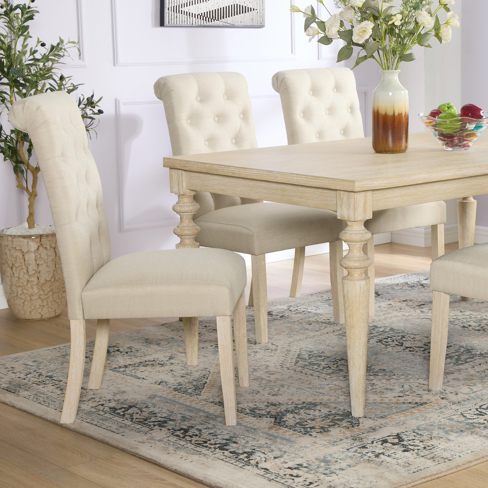 Amonia Urban Style Wired White Finish Wood Turned-Leg Dining Table. Picture 8