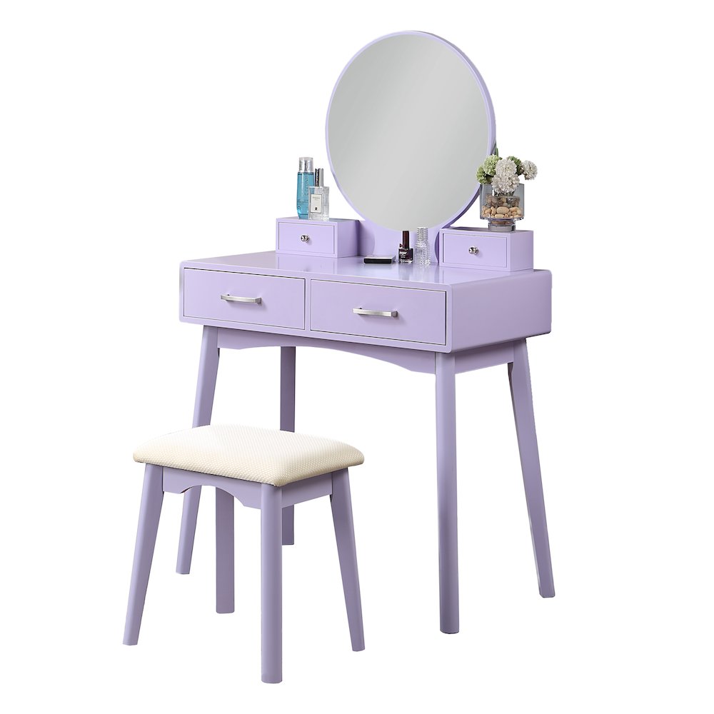 Liannon Contemporary Wood Vanity and Stool Set, Purple. Picture 6