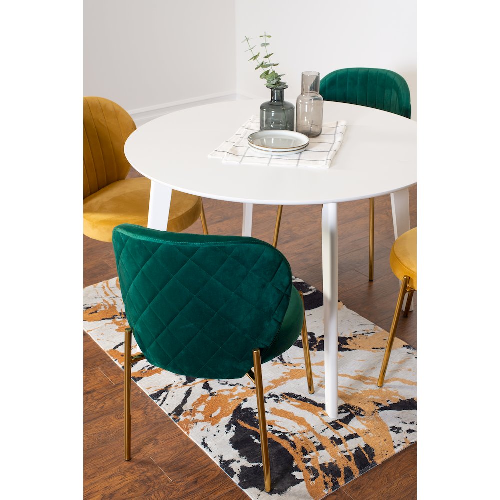 Amoa 5-Pc Dining Set, White Round Dining Table with 4 Chairs, Green and Yellow. Picture 3
