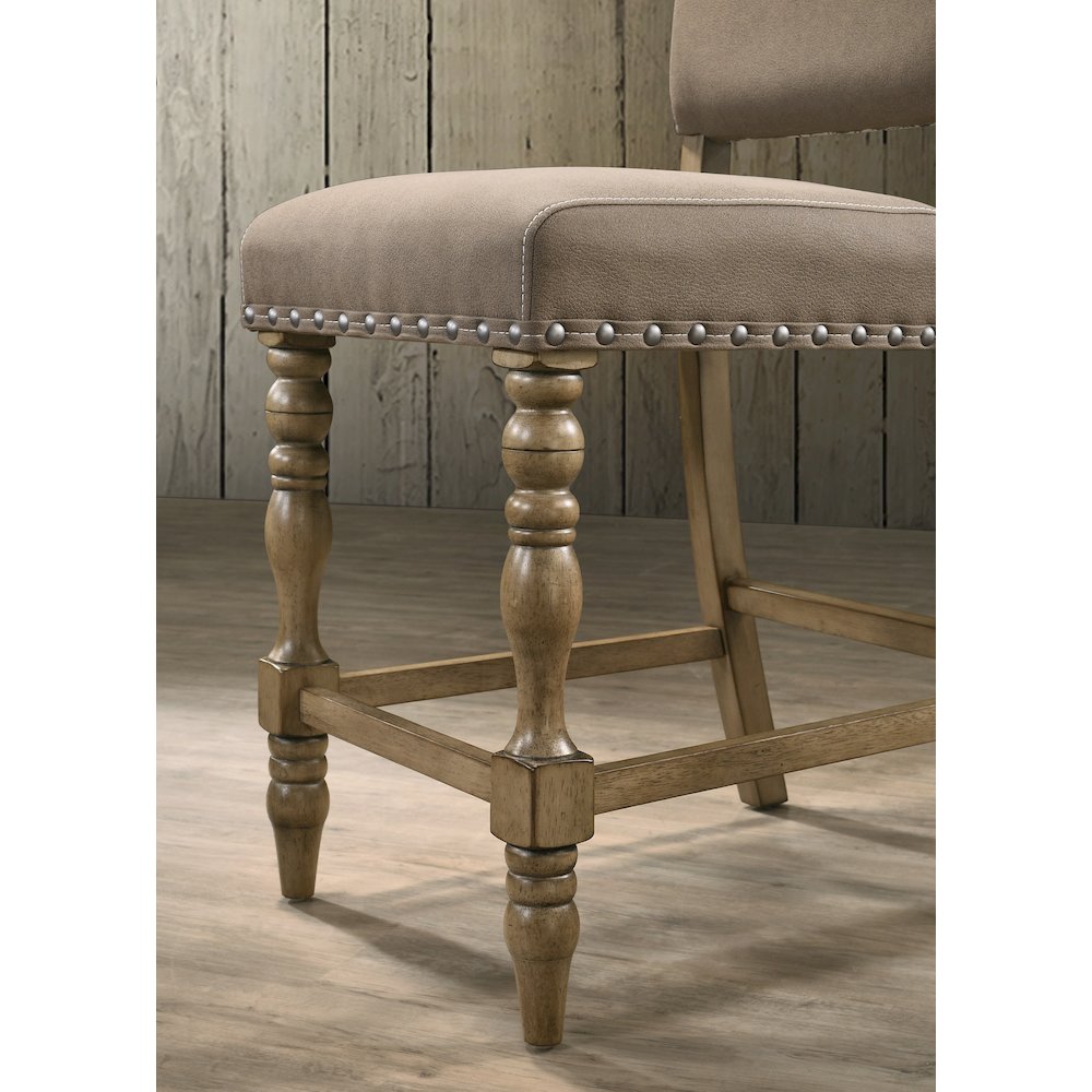 Birmingham Script Printed Driftwood Finish Counter Height Dining Chair, Set of 2. Picture 7
