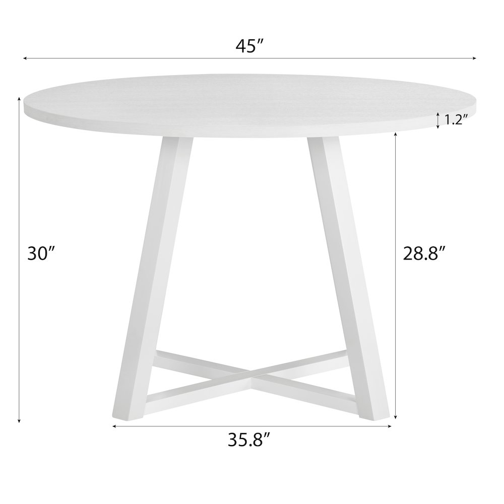 Varna 5-Pc Round Dining Set, Trestle Dining Table with 4 Chairs, White. Picture 4