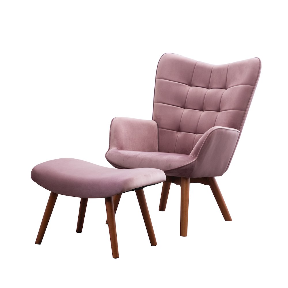 Leiria Contemporary Silky Velvet Tufted Accent Chair with Ottoman, Mauve. Picture 1