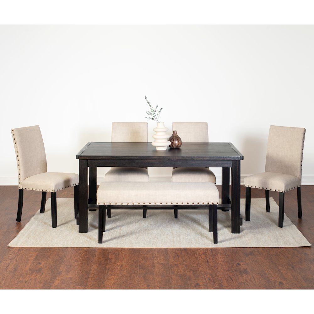 6-Piece Dining Set, Dining Table with 4 Stylish Chairs and a Bench, Tan. Picture 2
