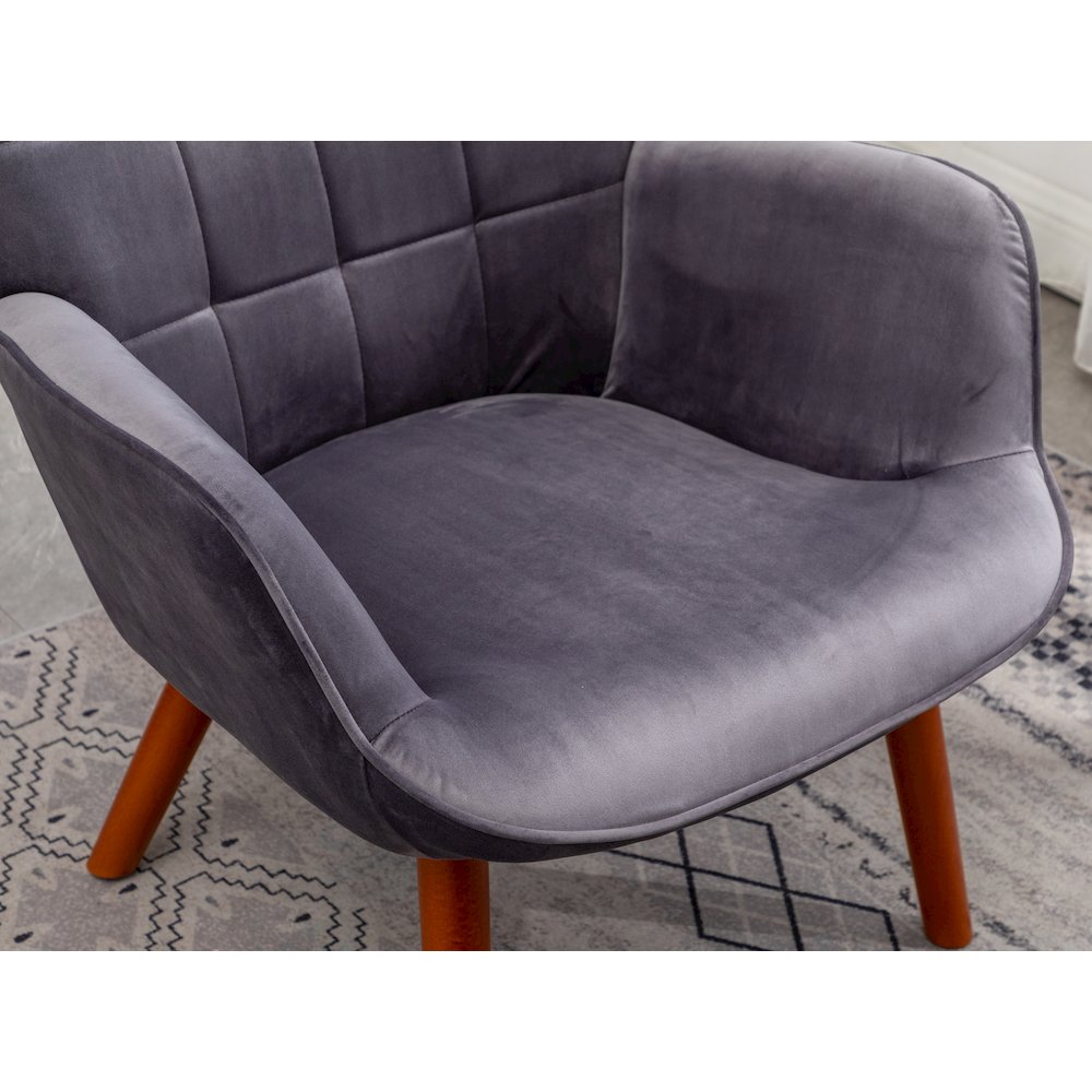 Leiria Contemporary Silky Velvet Tufted Accent Chair with Ottoman, Gray. Picture 12