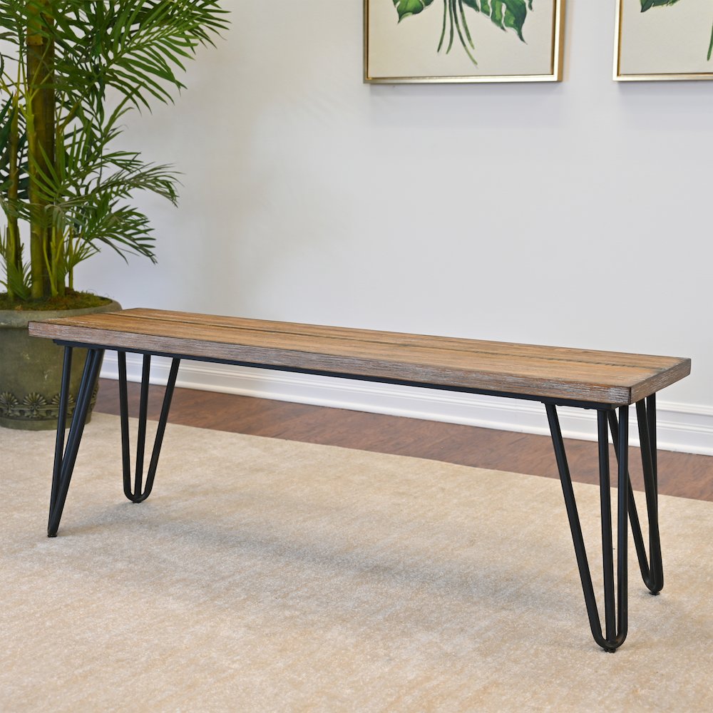 Aryven Industrial Wood Dining Bench, Rustic Dark Pine Finish. Picture 8