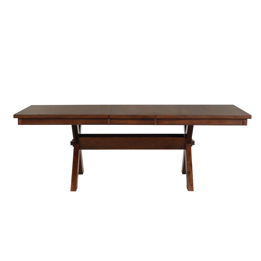 Karven Wood Trestle Extendable Dining Table with Leaf, Dark Hazelnut. Picture 1