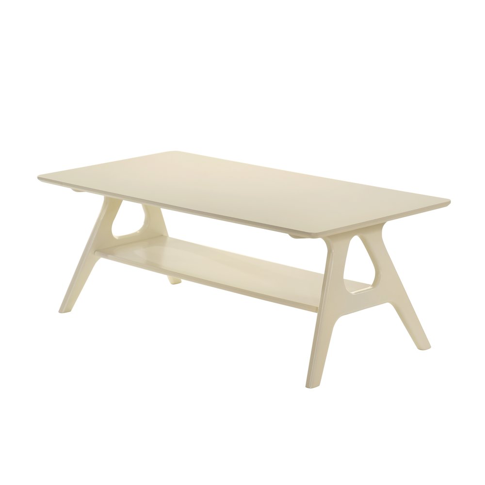 Arona Mid-Century Modern Wood Shelf Coffee Table, Off-White Finish. Picture 1