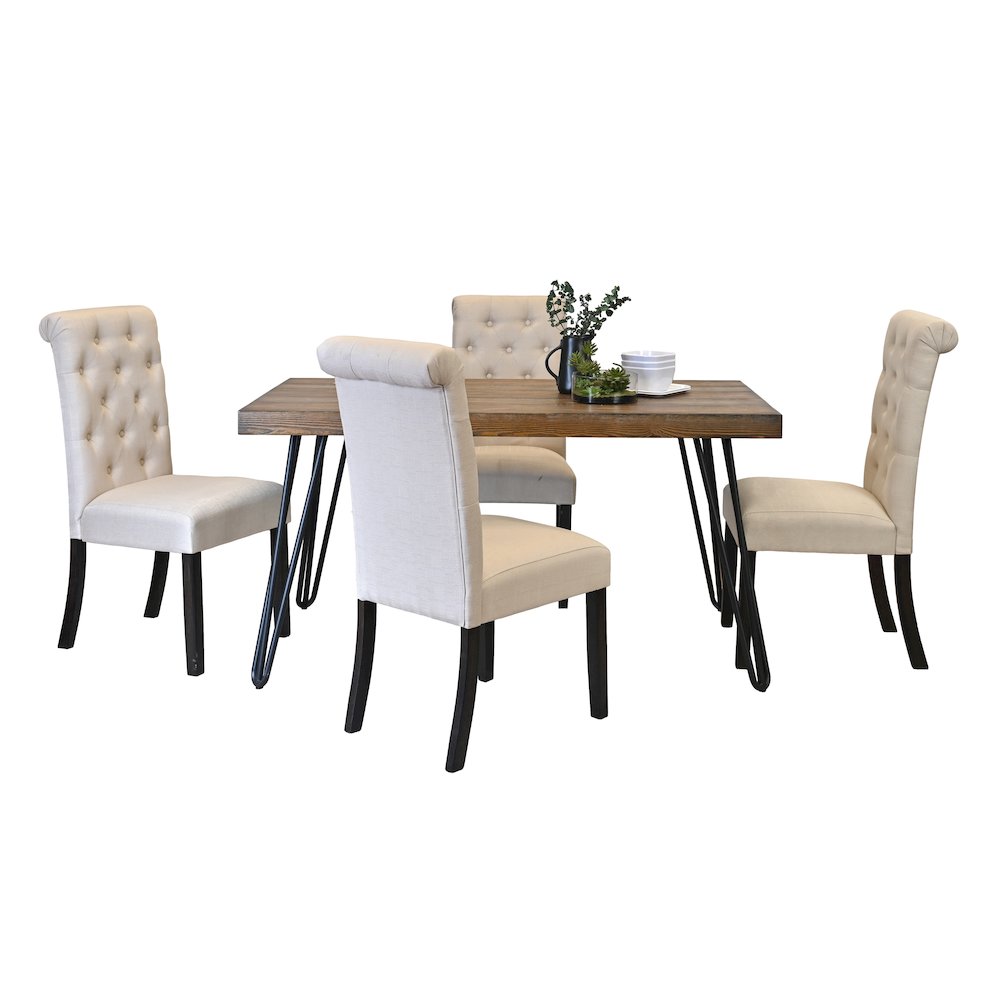 Ashford 5-Pc Dining Set, Hairpin Dining Table with 4 Chairs, Tan. Picture 1