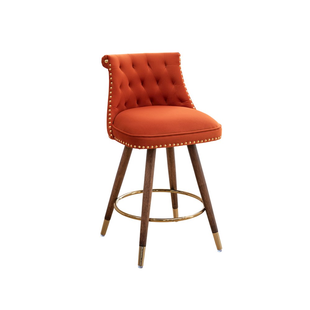 Elvara Set of 2 Button-Tufted Counter Stools with Nailhead Trim - Orange. Picture 1