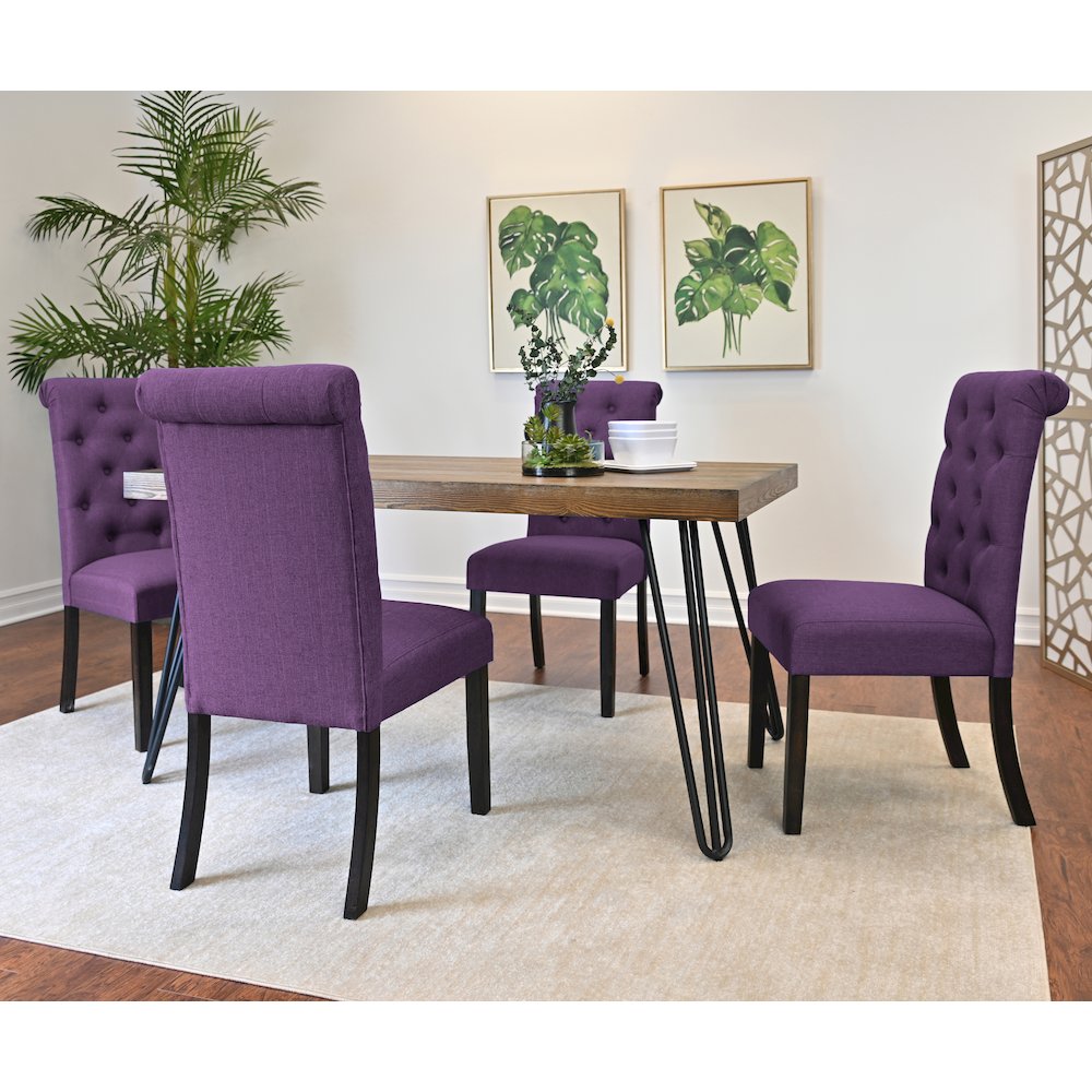 Ashford 6-Pc Dining Set, Hairpin Dining Table with 4 Chairs and Bench, Purple. Picture 4