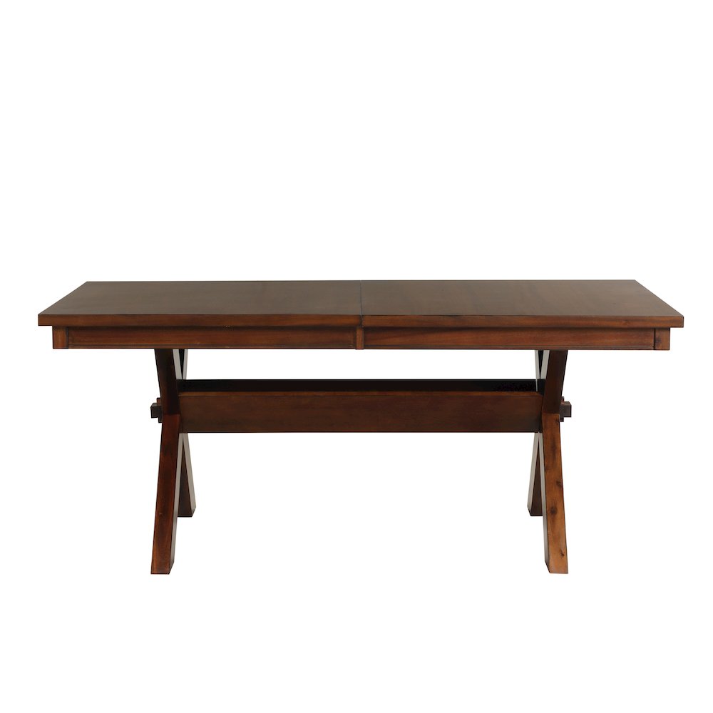 Karven Wood Trestle Extendable Dining Table with Leaf, Dark Hazelnut. Picture 10