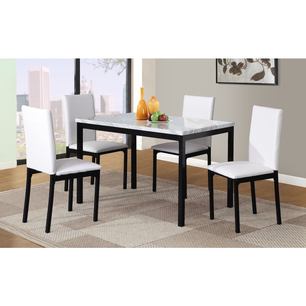 Citico 5-Pc Dinette Set with Faux Marble Top, White Table with White Chairs. Picture 2