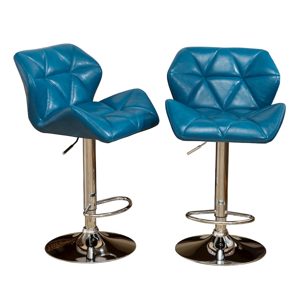 Glasgow Contemporary Tufted Adjustable Height Blue Bar Stools, Set of 2. Picture 1