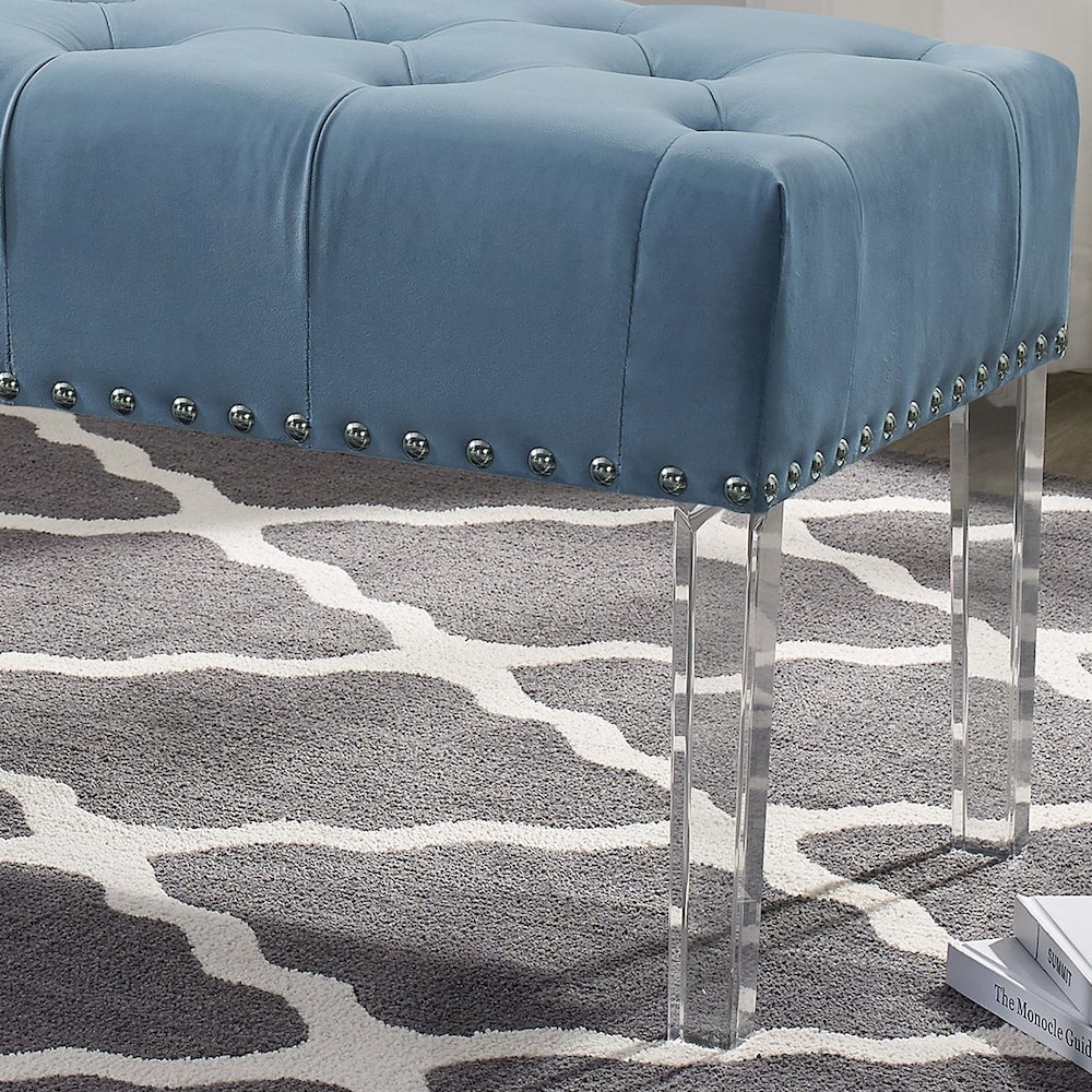 Valley Button tufted Velvet Upholstered Bench With Acrylic Leg. Picture 4