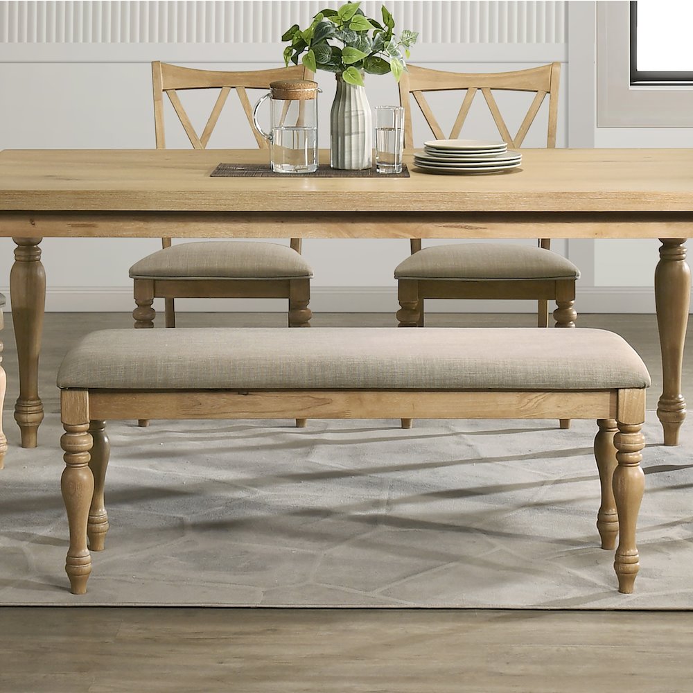 Verta Solid Wood Upholstered Dining Bench, Light Oak Finish. Picture 2