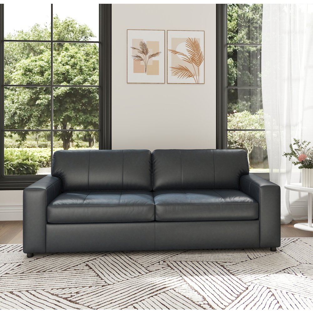Sakan Leather Upholstered Sofa, Blue. Picture 2