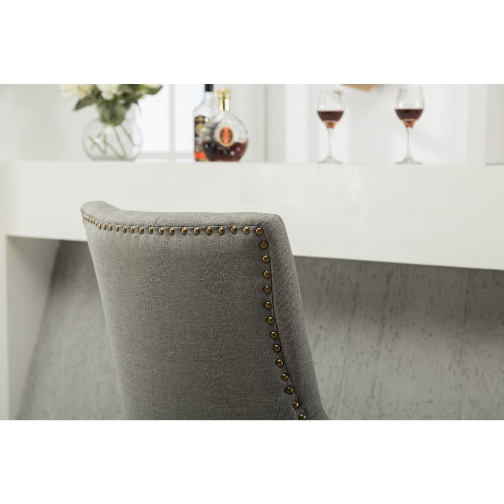 Luna Gray Button Tufted Solid Wood Wingback Chairs with Nail Heads Set of 2. Picture 9