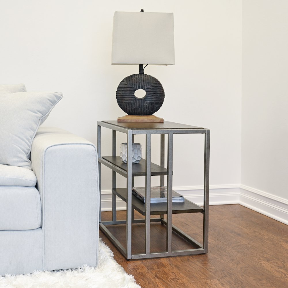 Padena 3Pc Metal Frame Wood Living Room Coffee Table and 2 Chairside Tables Set. Picture 10