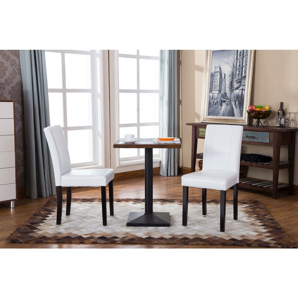 Urban Style Solid Wood Leatherette Padded Parson Chair, White, Set of 2. Picture 4