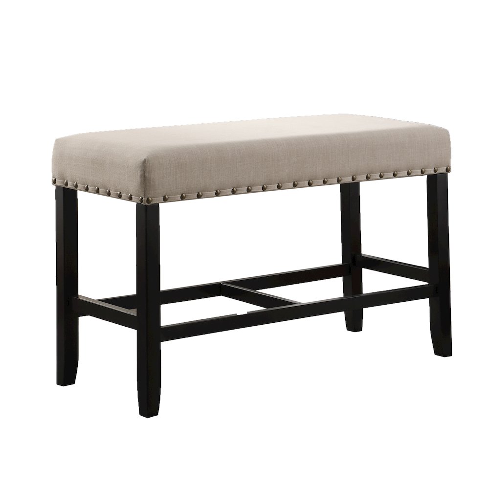 Biony Tan Fabric Counter Height Dining Bench with Nailhead Trim. Picture 6
