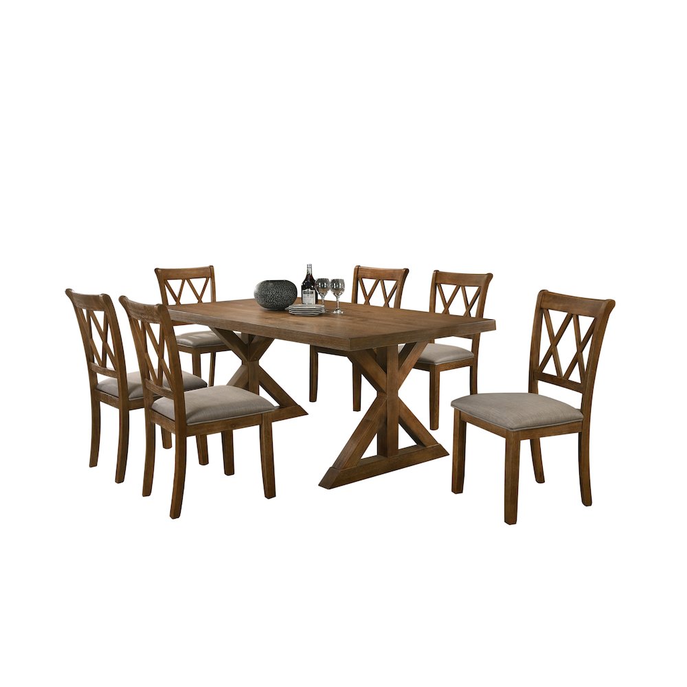 Enna Morden Farmhouse Wood 7-Piece Trestle Dining Set, Brushed Driftwood Finish. Picture 1